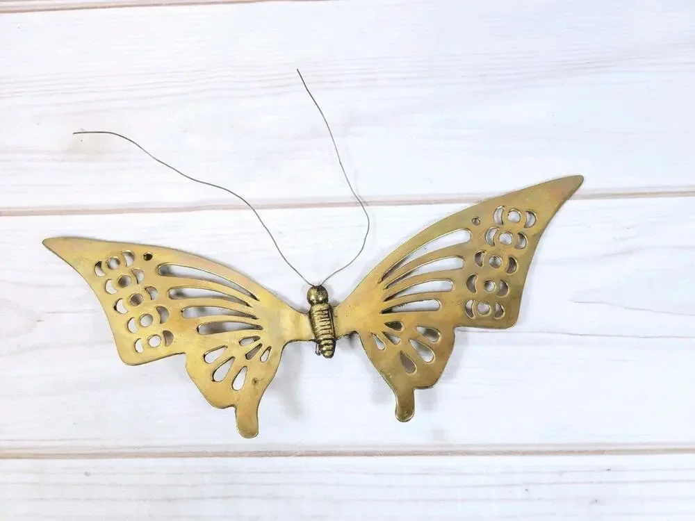 Vintage MCM 15 In. Brass Metal Butterfly Wall Hanging Retro